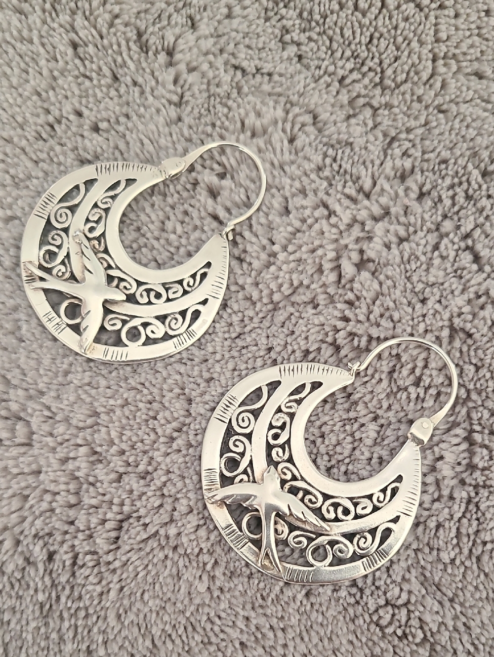 Vintage 70's-80's Gianluca Anzani 925 Signed Sterling Hoops With Doves